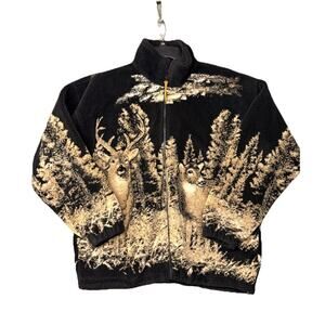 🇺🇸 Vintage 90s Deer Fleece USA animal rare retro Y2K size L color black